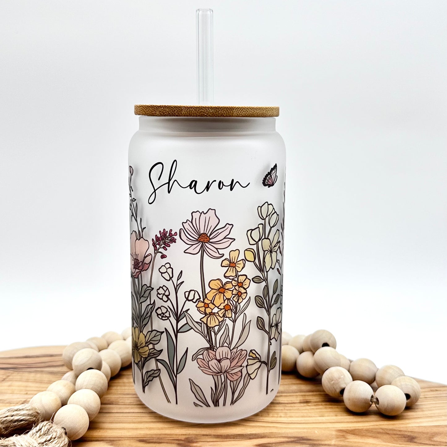 16oz Vintage Wildflower Glass Tumbler