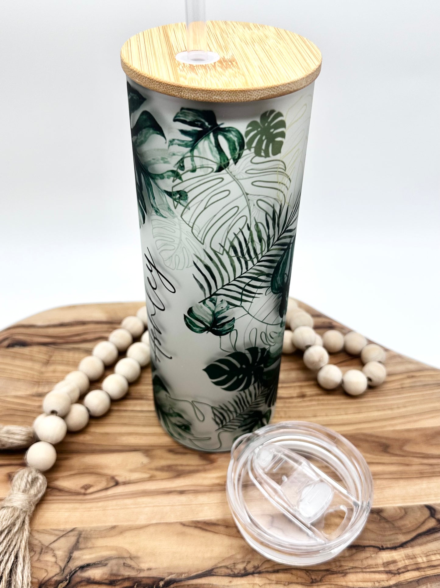 20oz Personalized Monstera Leaf Glass Tumbler