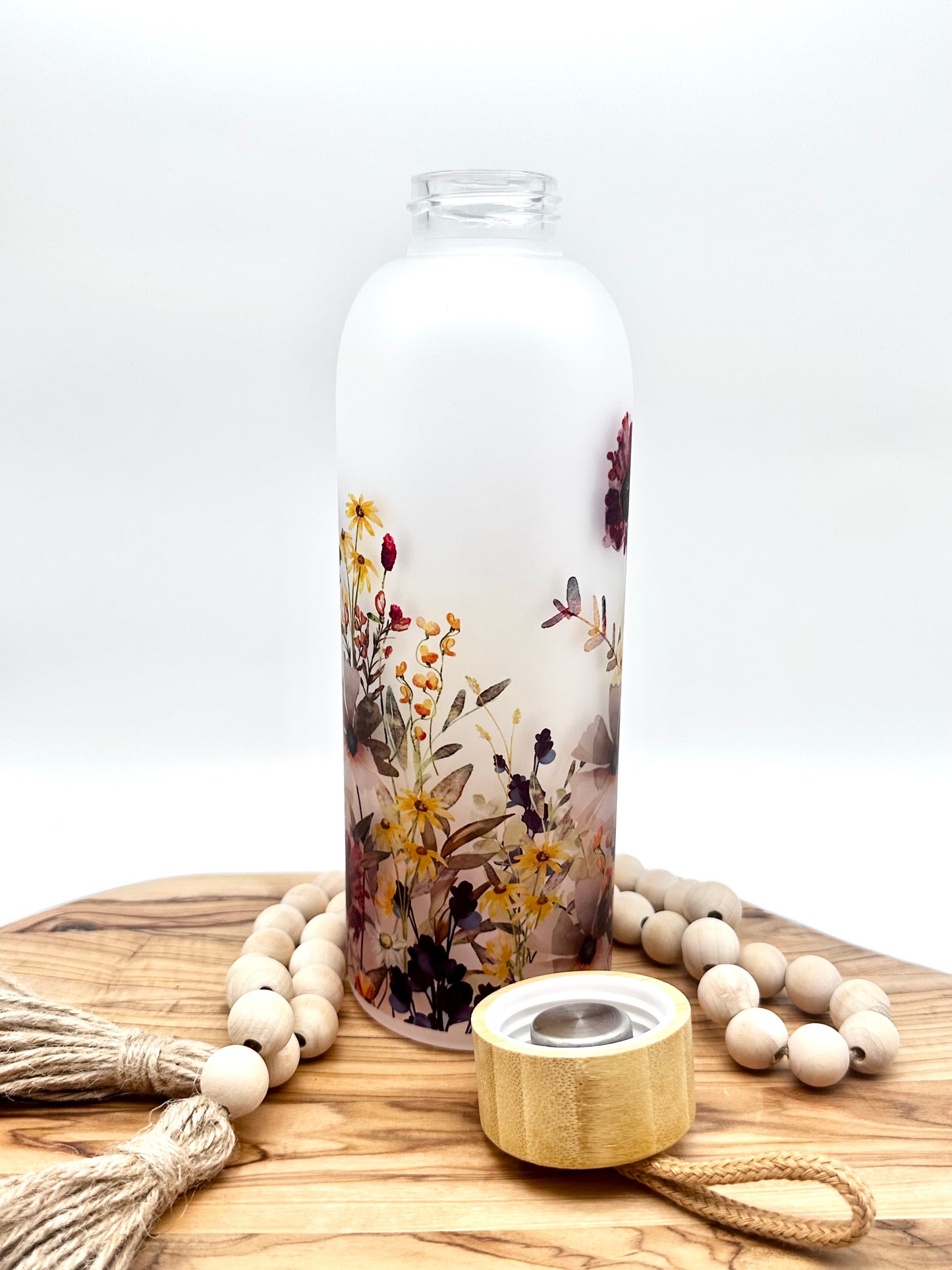 25oz Frosted Wildflower Glass Water Bottle