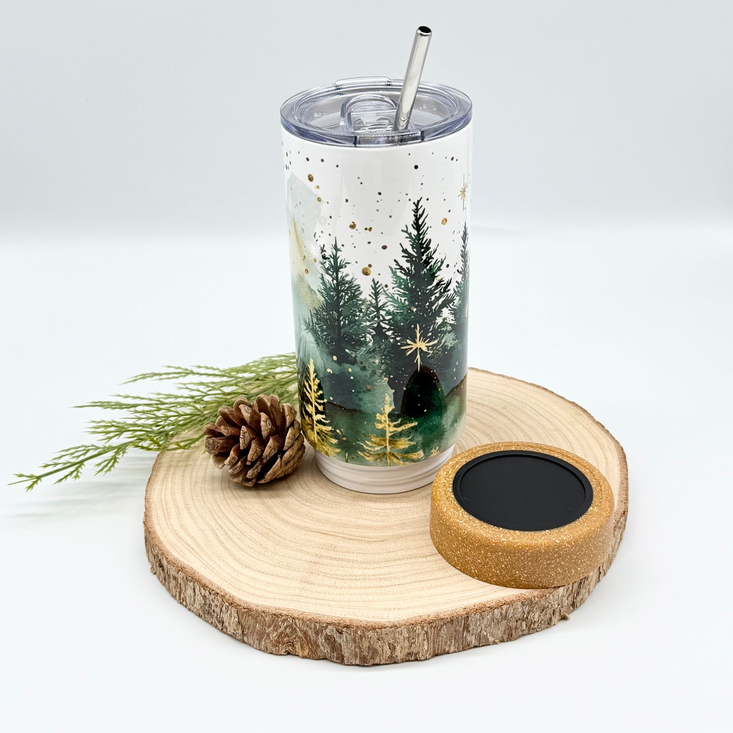Christmas Forest Tumbler - 17oz Insulated Tumbler with Cork Bottom