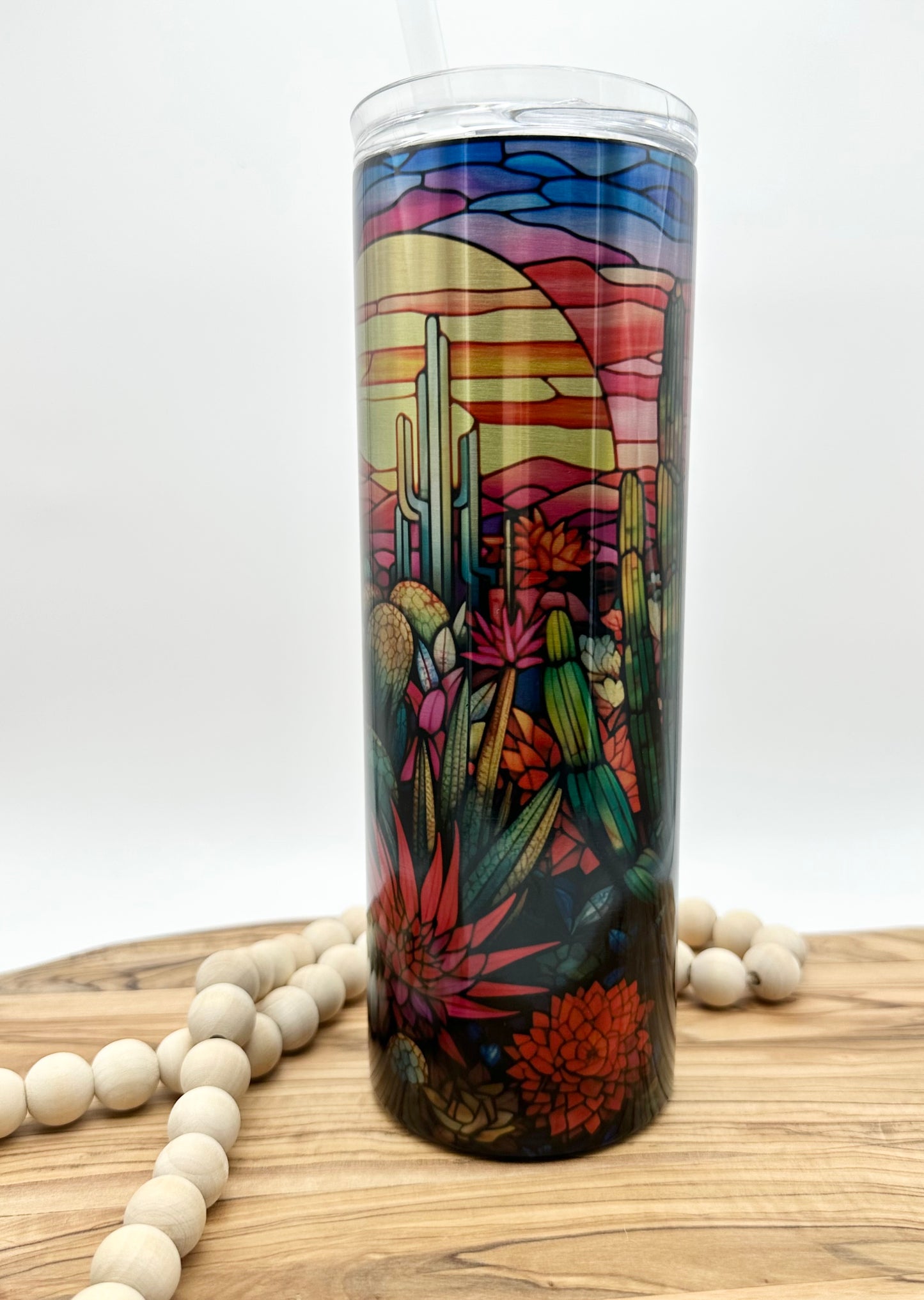 Stained Glass Desert Scene Stainless Steel Tumbler