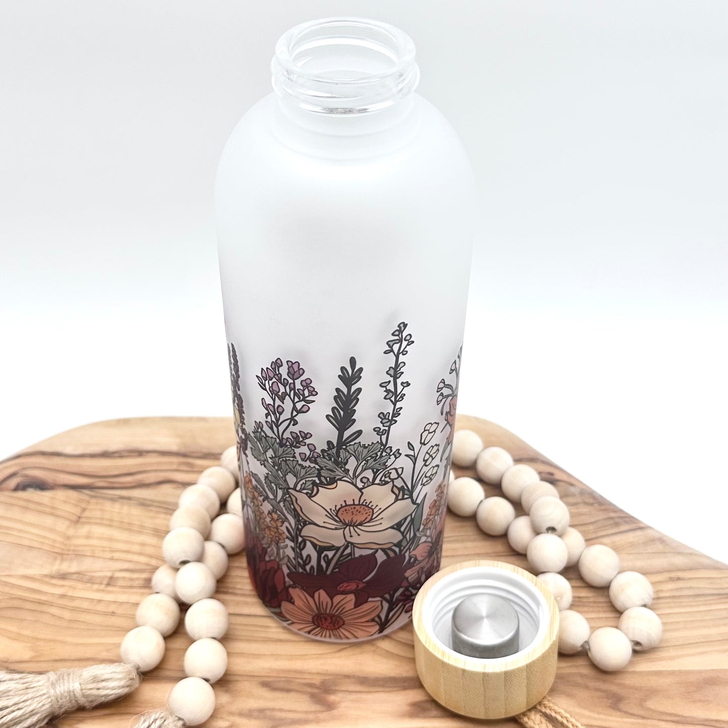 25oz Vintage Wildflower Glass Water Bottle