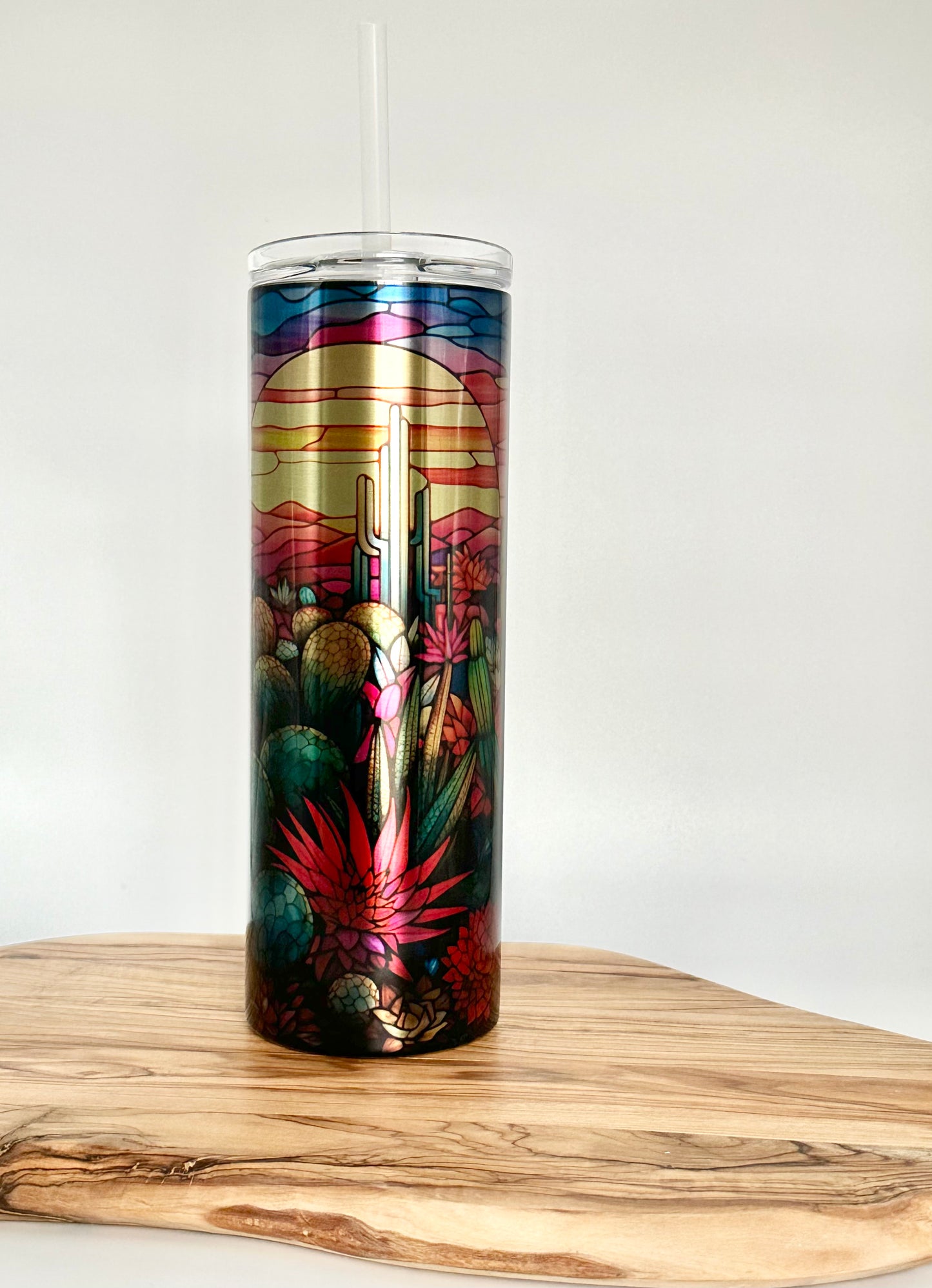 Stained Glass Desert Scene Stainless Steel Tumbler