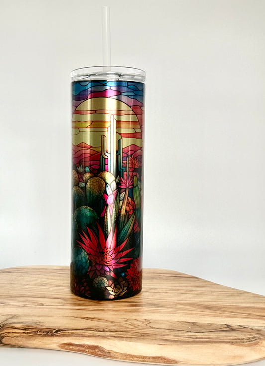 Stained Glass Desert Scene Stainless Steel Tumbler