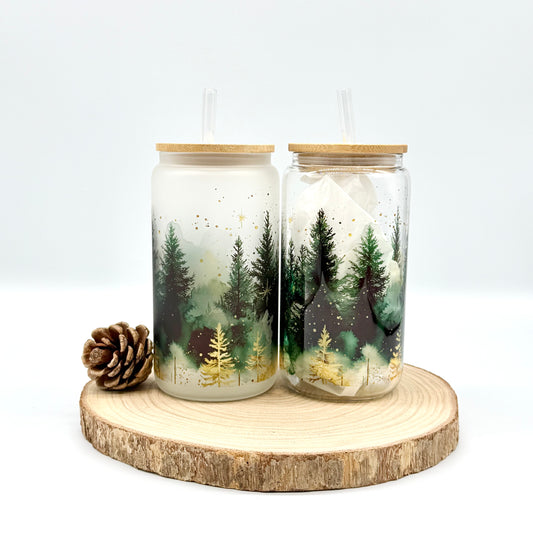 Christmas Glass Tumbler - 16oz Iced Coffee Cup