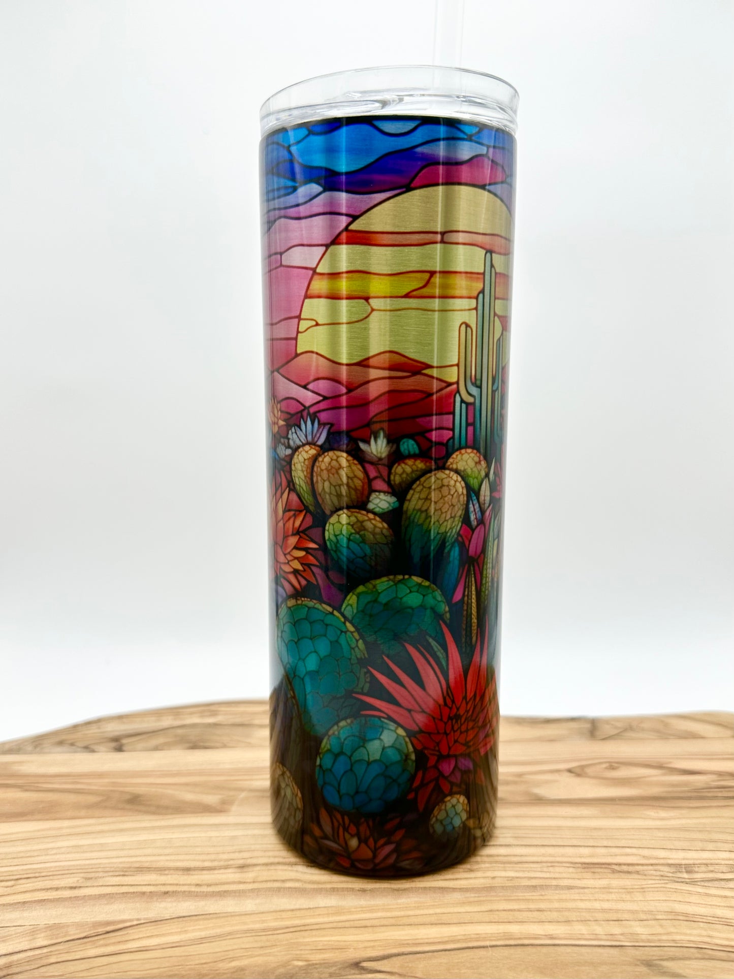 Stained Glass Desert Scene Stainless Steel Tumbler