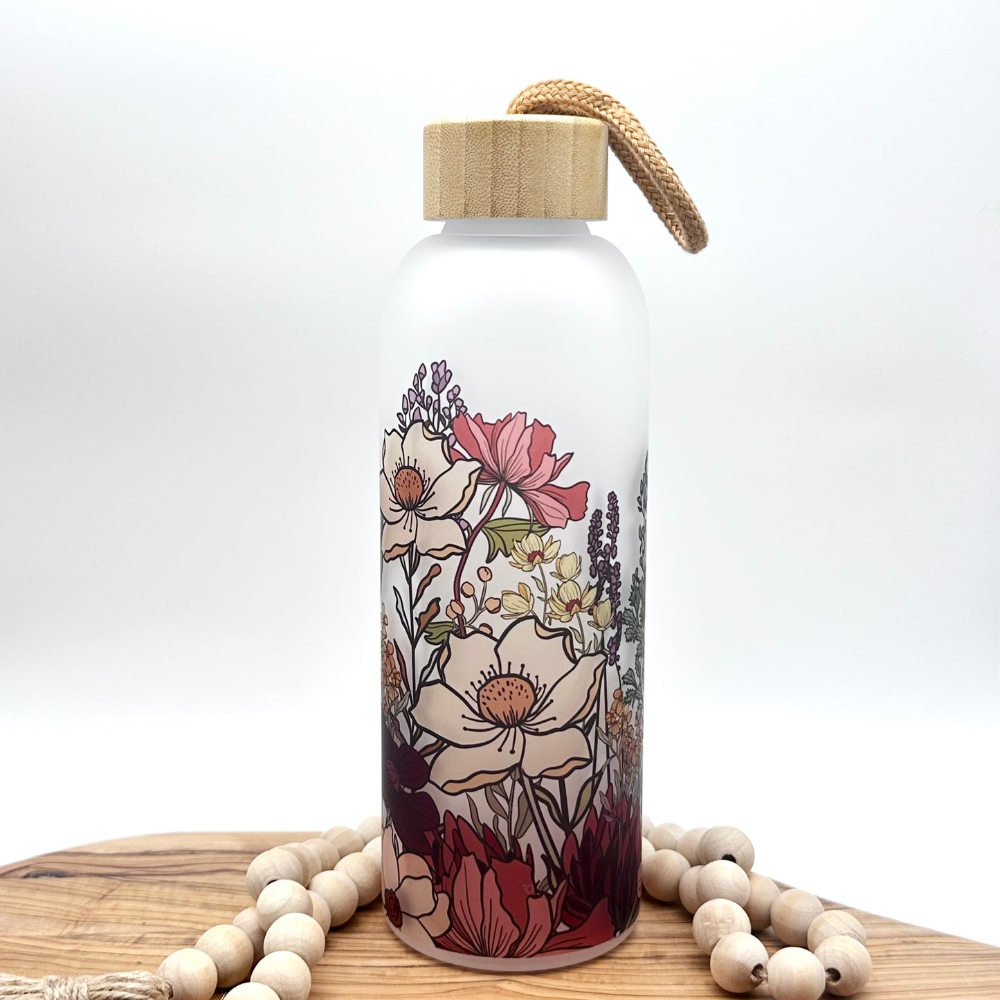 25oz Vintage Wildflower Glass Water Bottle
