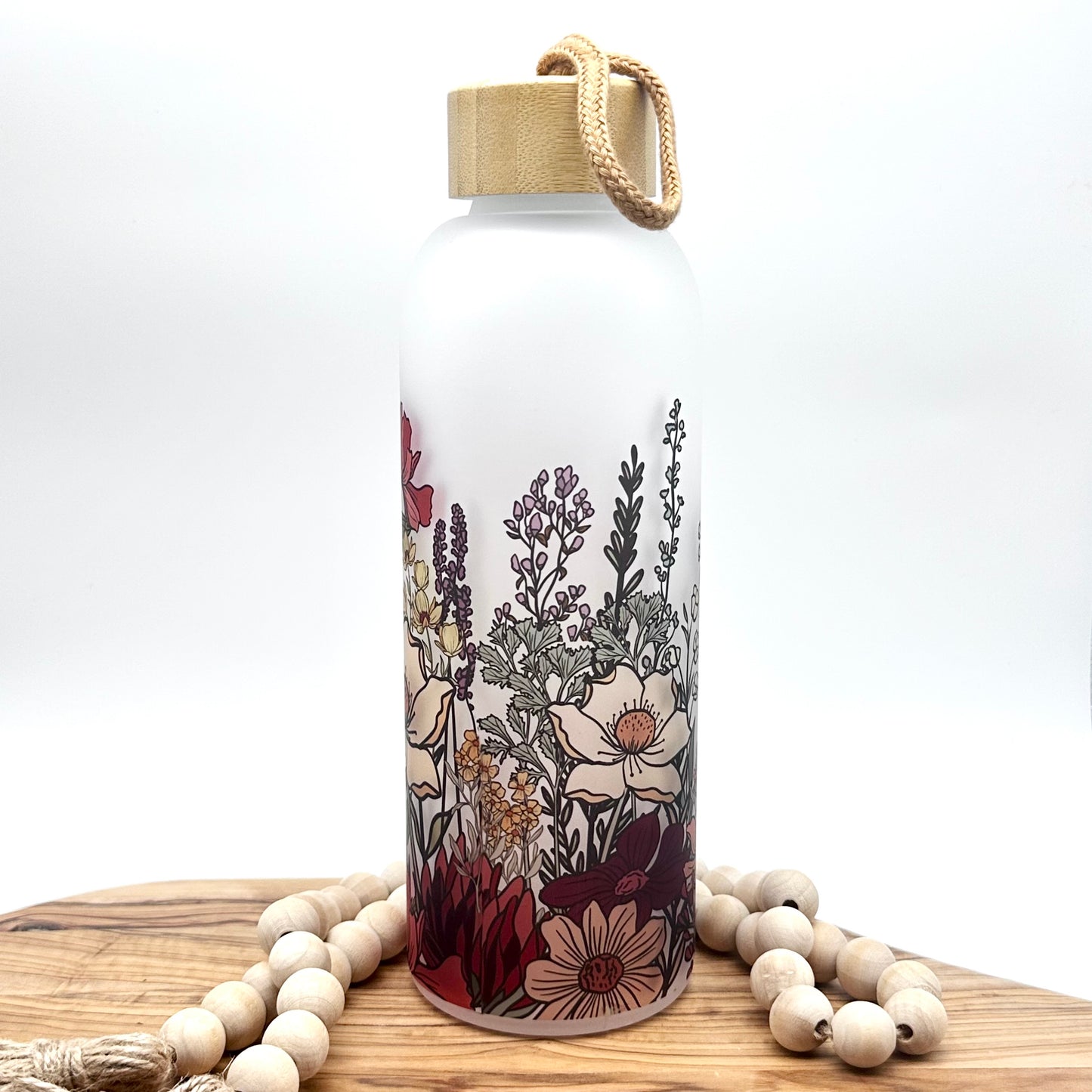 25oz Vintage Wildflower Glass Water Bottle