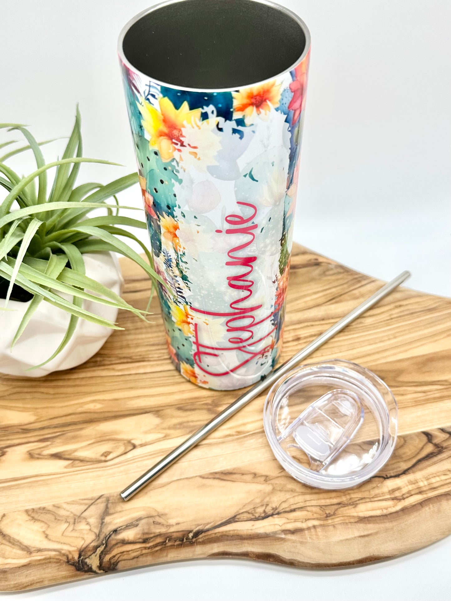 Personalized Floral Cactus Tumbler
