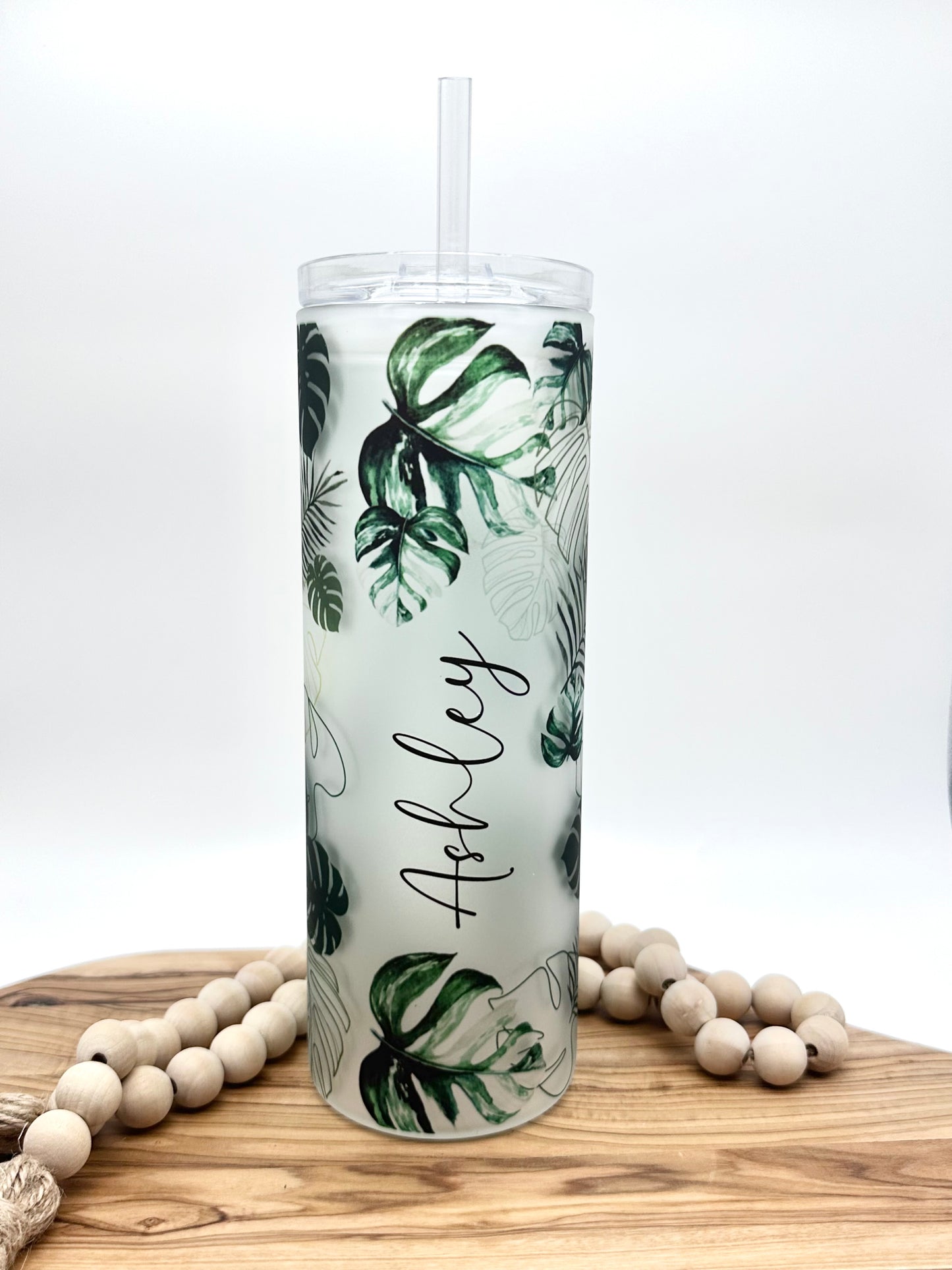 20oz Personalized Monstera Leaf Glass Tumbler