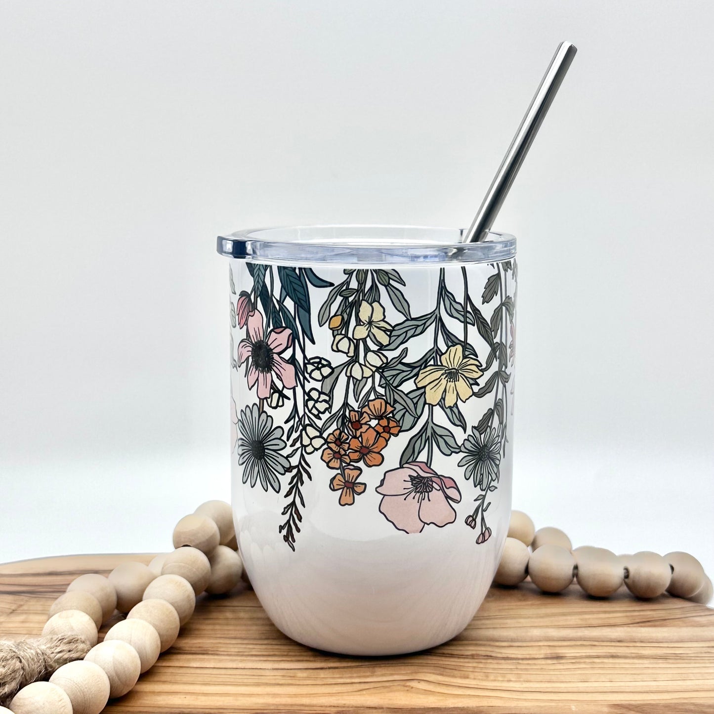 Personalized Vintage Wildflower Wine Glass