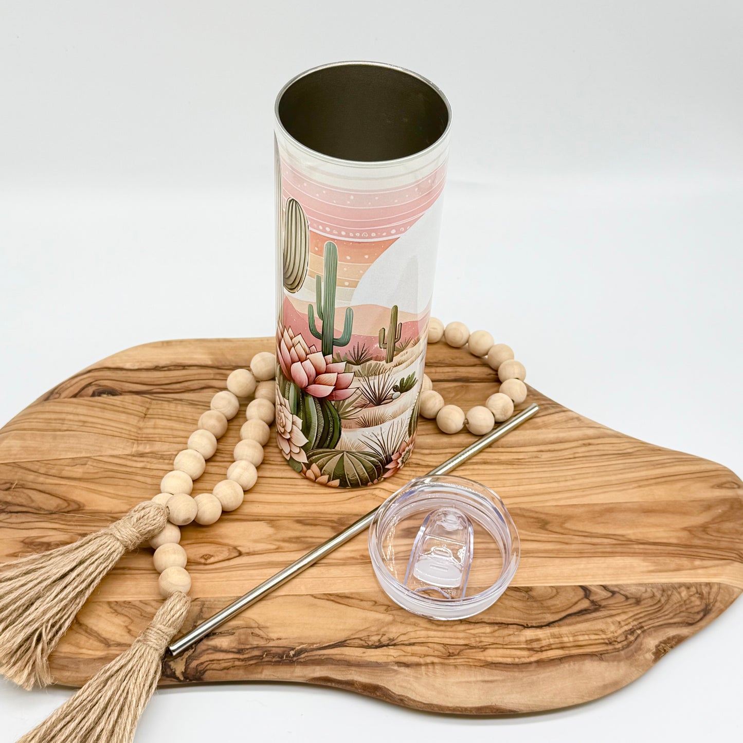 Pink Southwest Boho Tumbler - 20oz Insulated Stainless Steel Tumbler with Lid and Straw