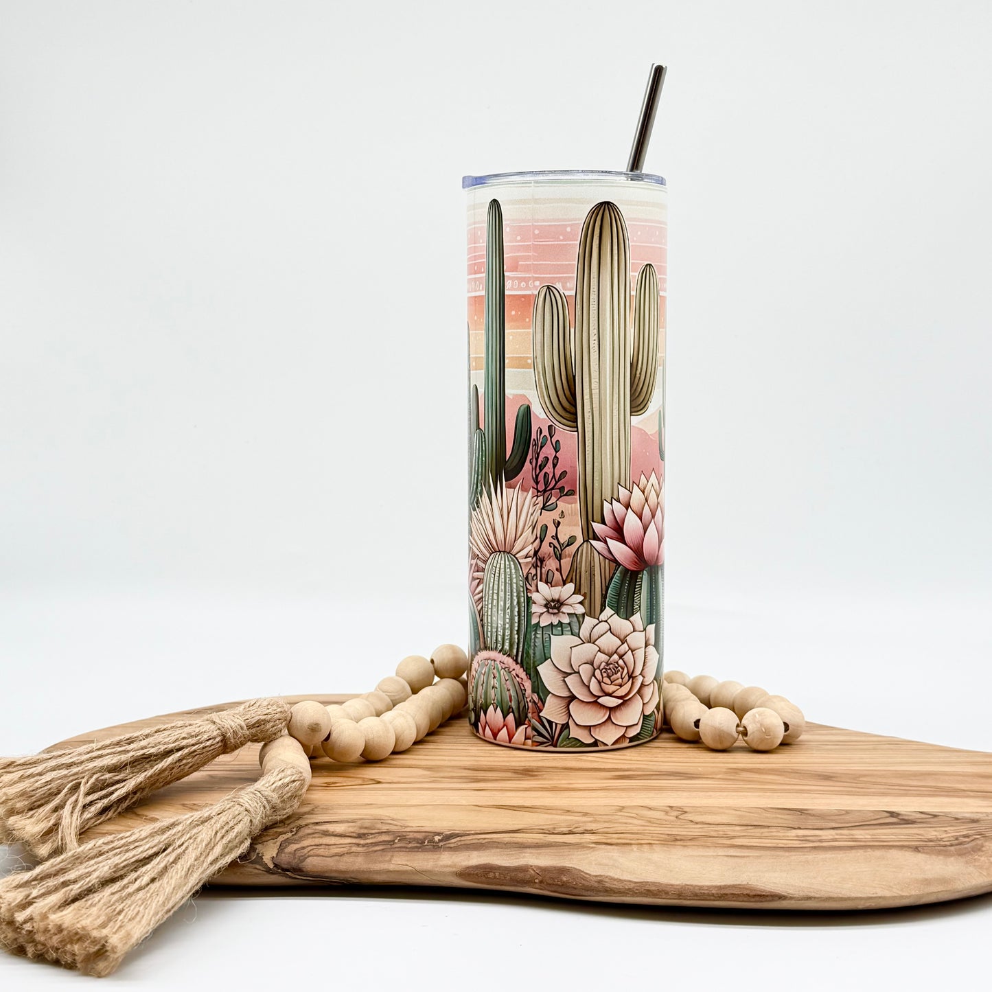 Pink Southwest Boho Tumbler - 20oz Insulated Stainless Steel Tumbler with Lid and Straw