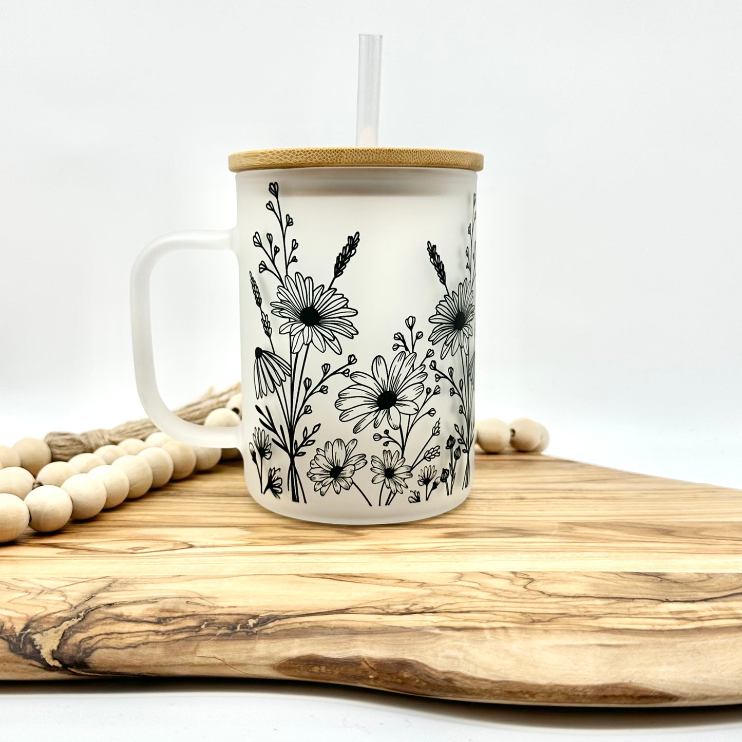 15oz Daisy Frosted Glass Mug