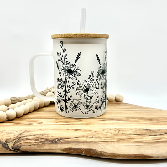 15oz Daisy Frosted Glass Mug