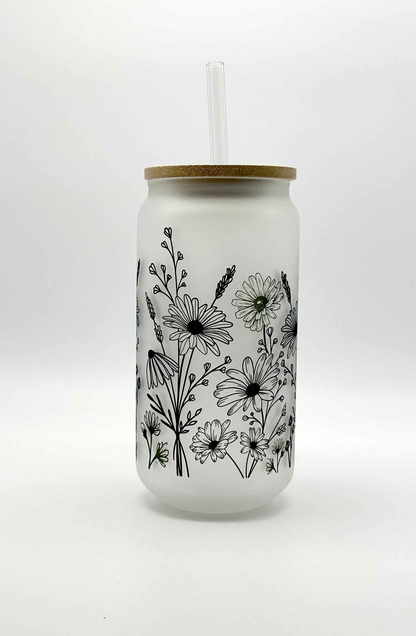 16oz Daisy Frosted Glass Can