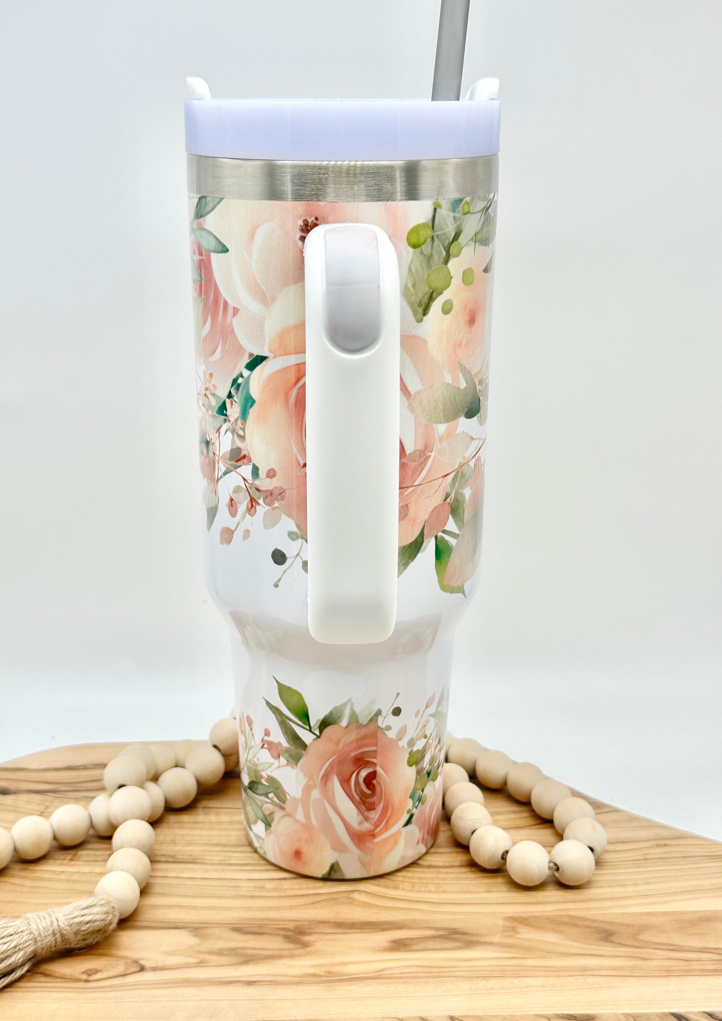 40oz Insulated Peach Floral Tumbler