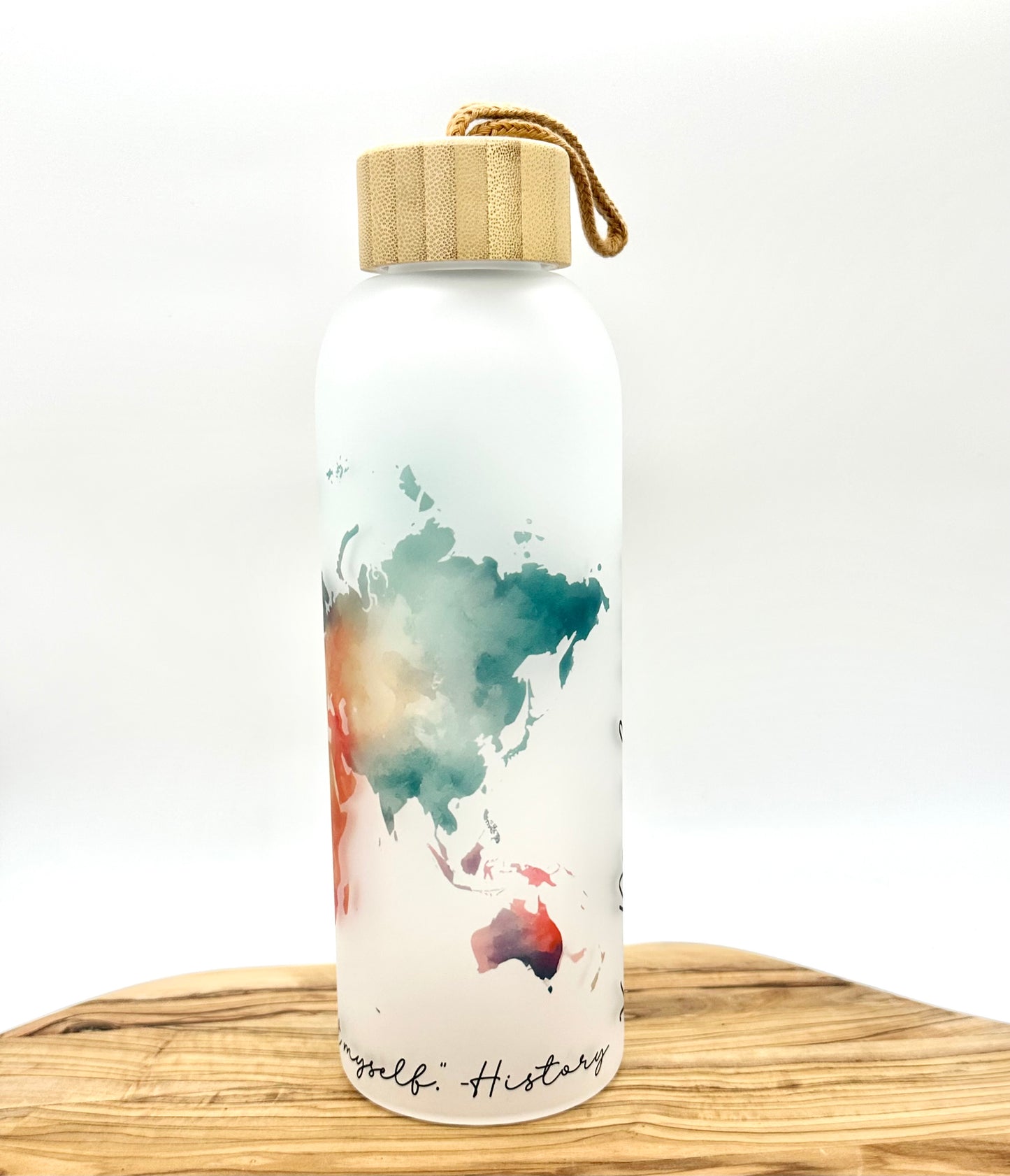 World Map Glass Water Bottle