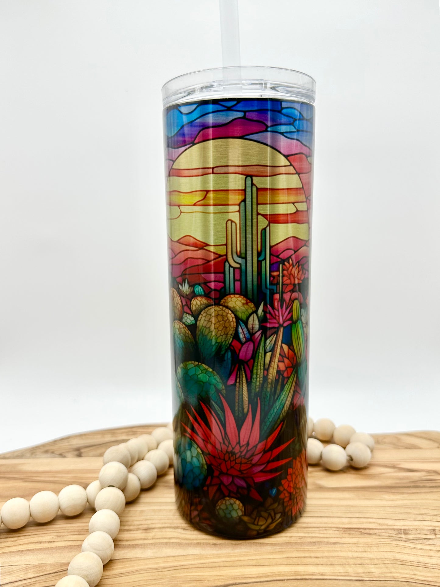 Stained Glass Desert Scene Stainless Steel Tumbler