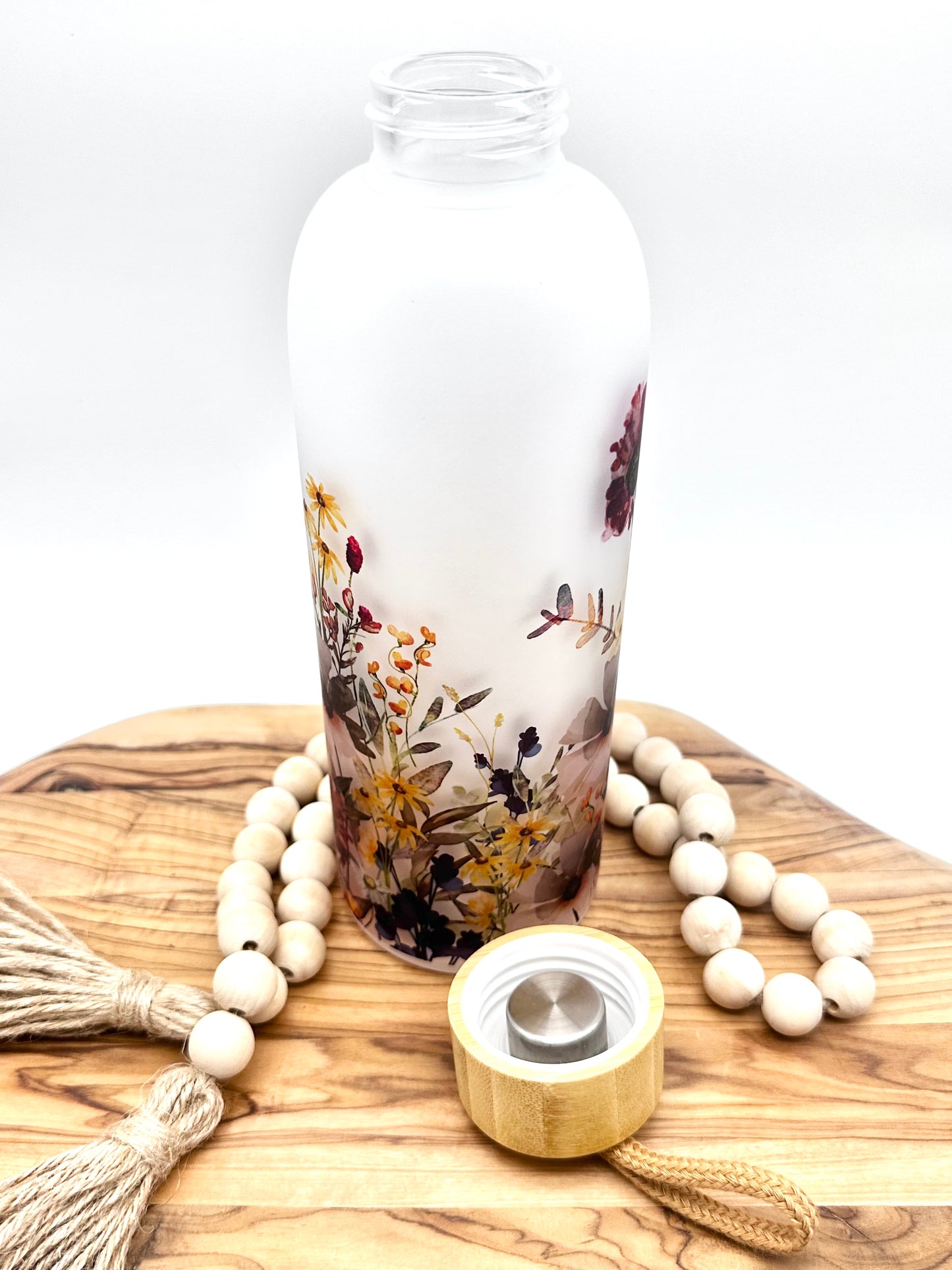 25oz Frosted Wildflower Glass Water Bottle