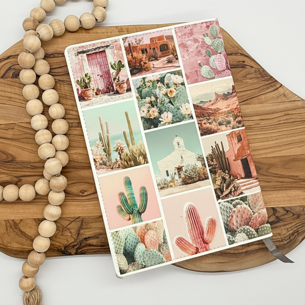 Pink and Teal Desert Collage Journal
