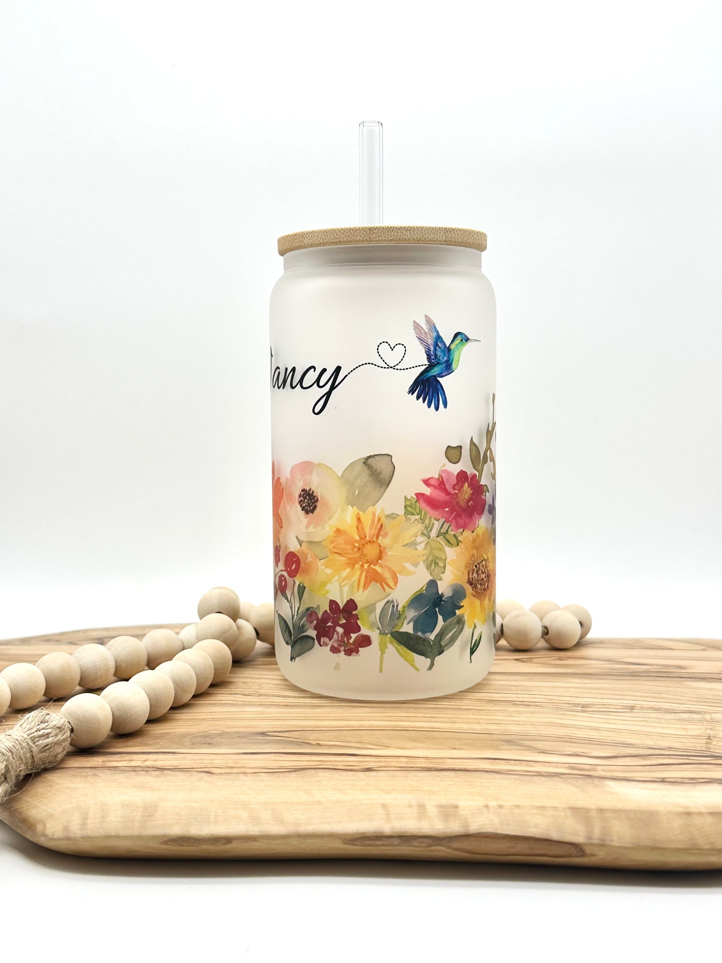 Personalized Hummingbird Glass Cup