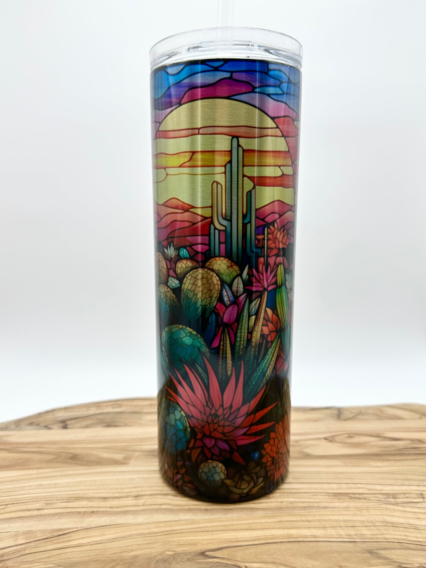 Stained Glass Desert Scene Stainless Steel Tumbler