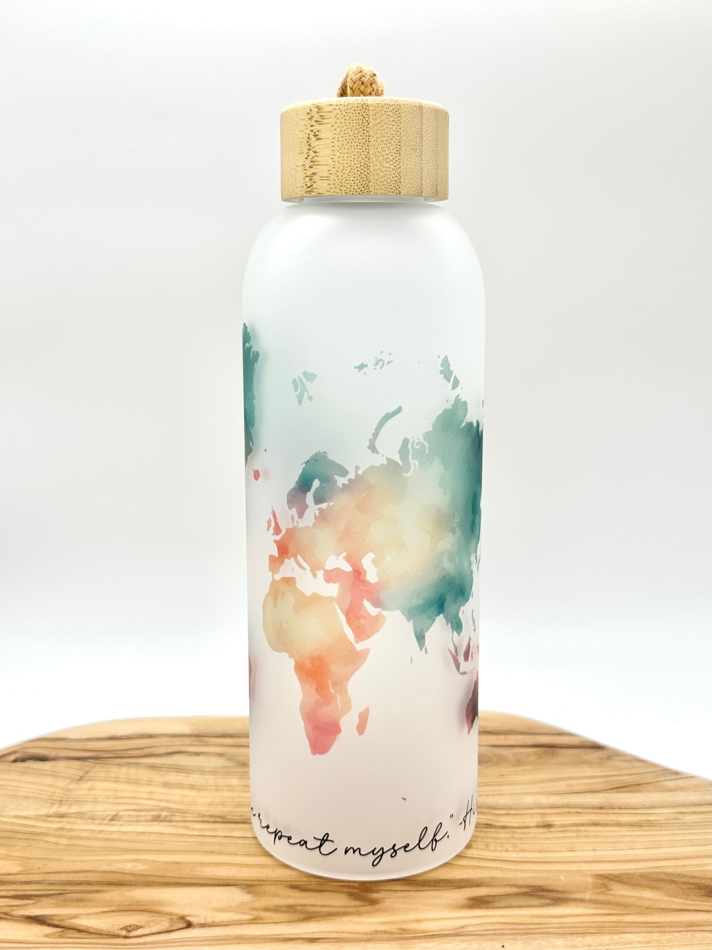 World Map Glass Water Bottle