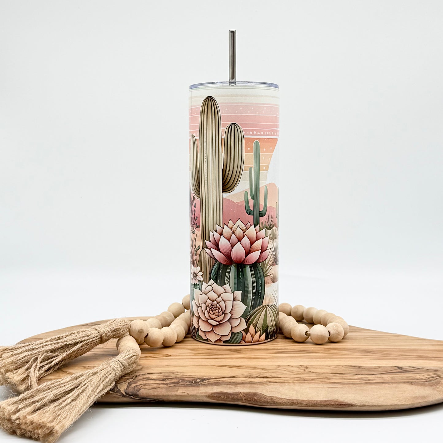 Pink Southwest Boho Tumbler - 20oz Insulated Stainless Steel Tumbler with Lid and Straw