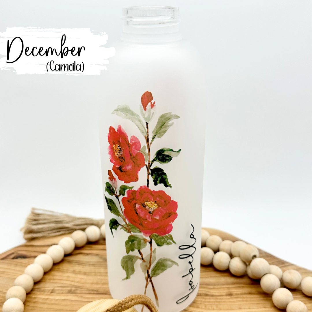 Birth Flower Personalized Glass Water Bottle