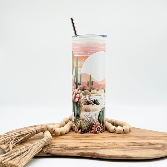 Pink Southwest Boho Tumbler - 20oz Insulated Stainless Steel Tumbler with Lid and Straw