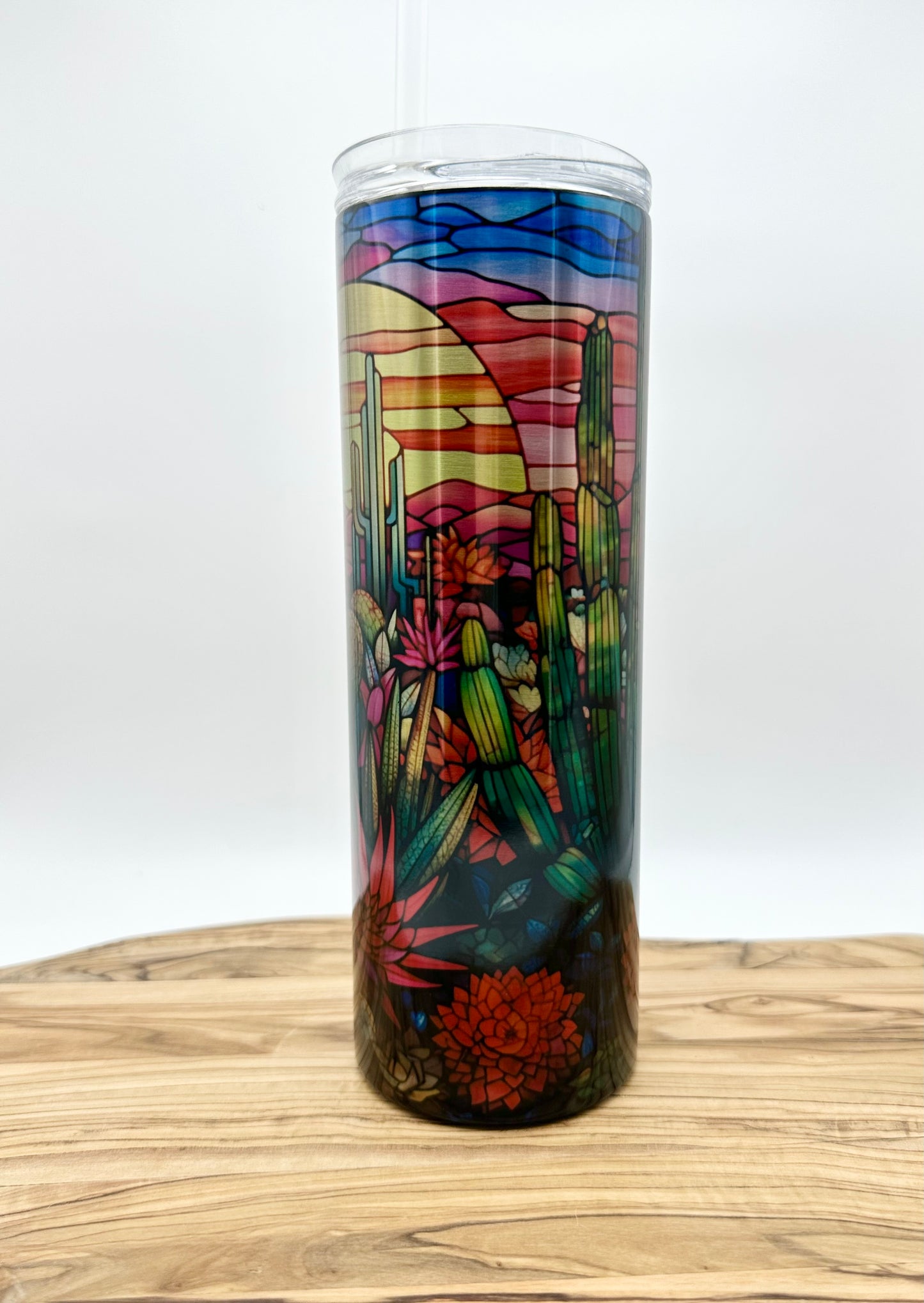 Stained Glass Desert Scene Stainless Steel Tumbler