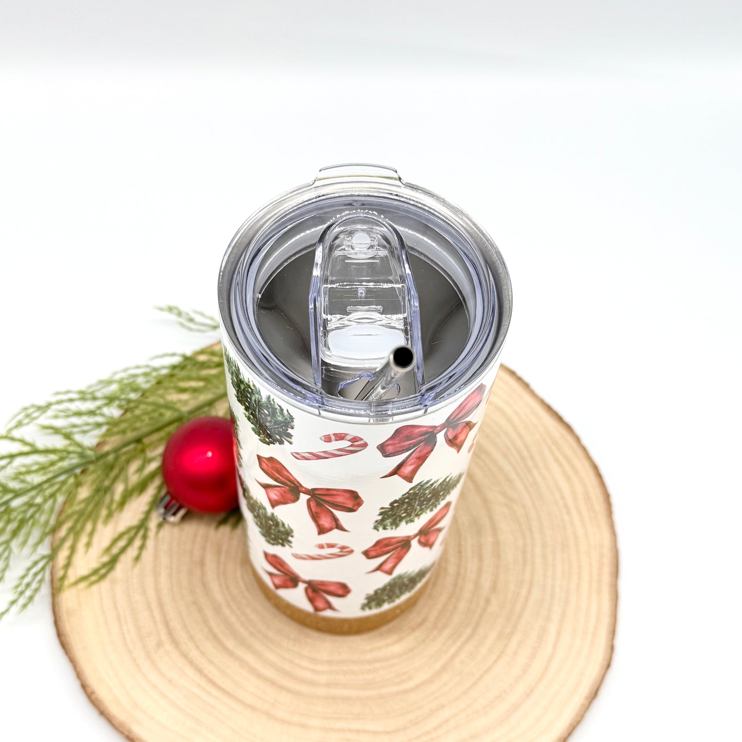 Christmas Trees and Bows Tumbler - 17oz Insulated Tumbler with Cork Bottom