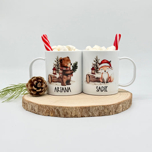Personalized Kids Christmas Mug – BPA-Free Plastic Cup with Cute Holiday Animals
