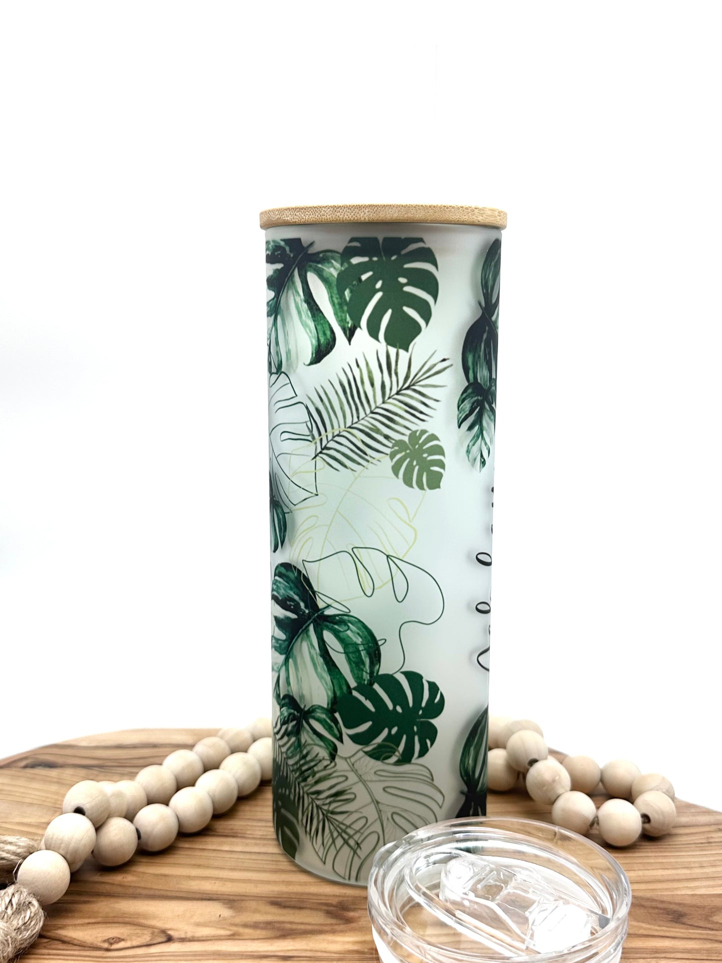 20oz Personalized Monstera Leaf Glass Tumbler