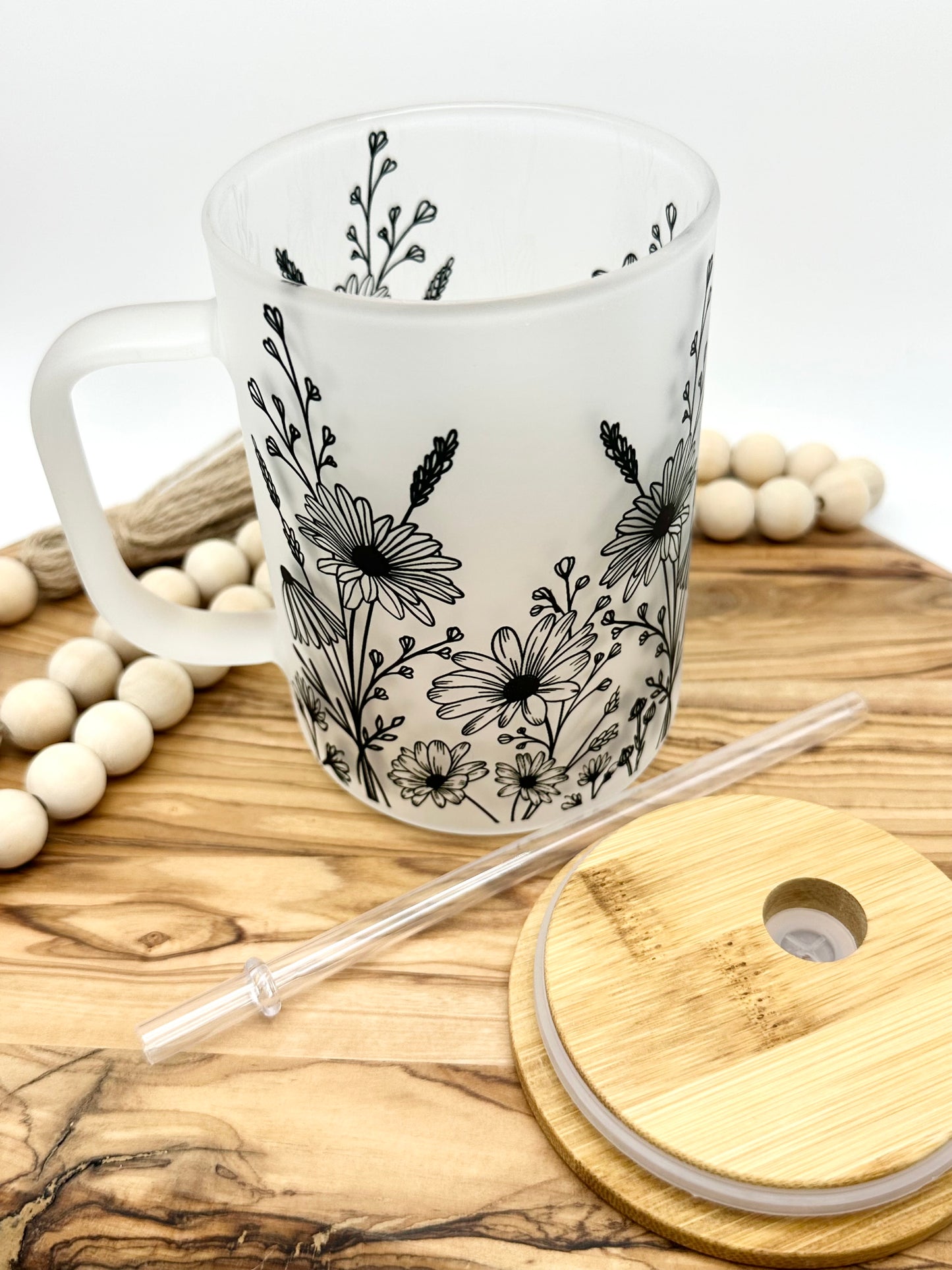 15oz Daisy Frosted Glass Mug