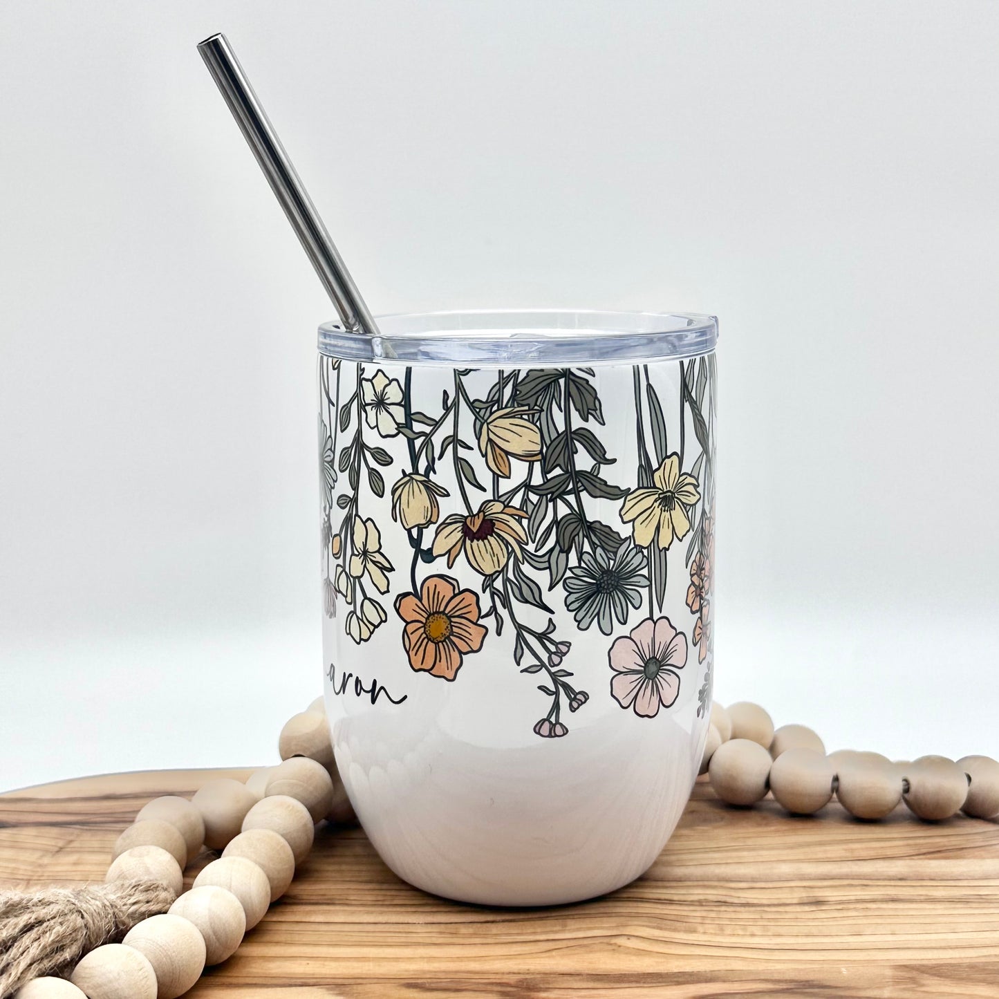 Personalized Vintage Wildflower Wine Glass