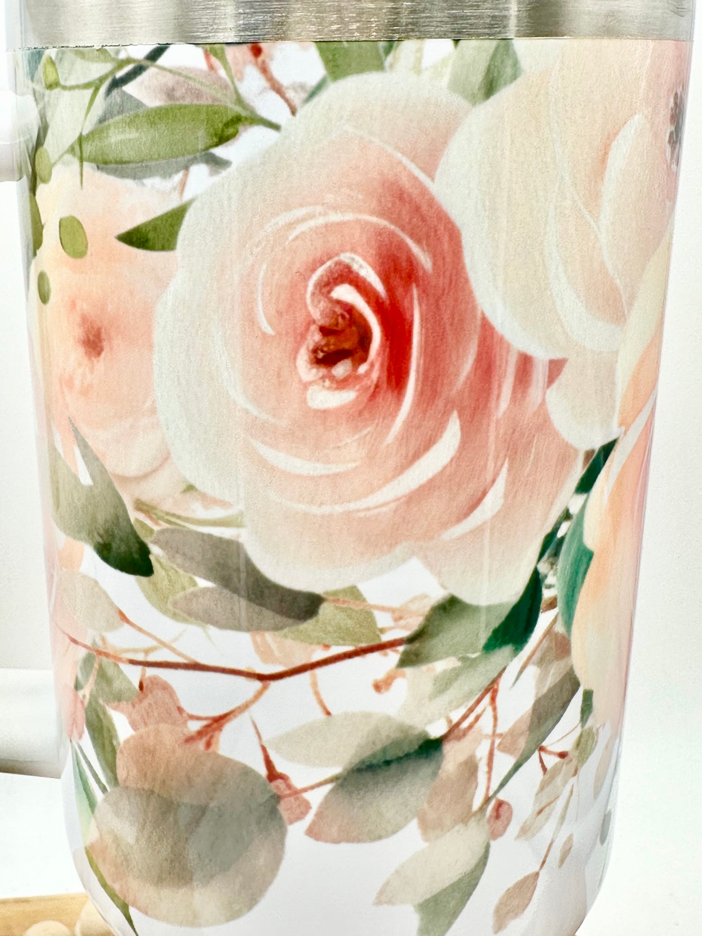 40oz Insulated Peach Floral Tumbler