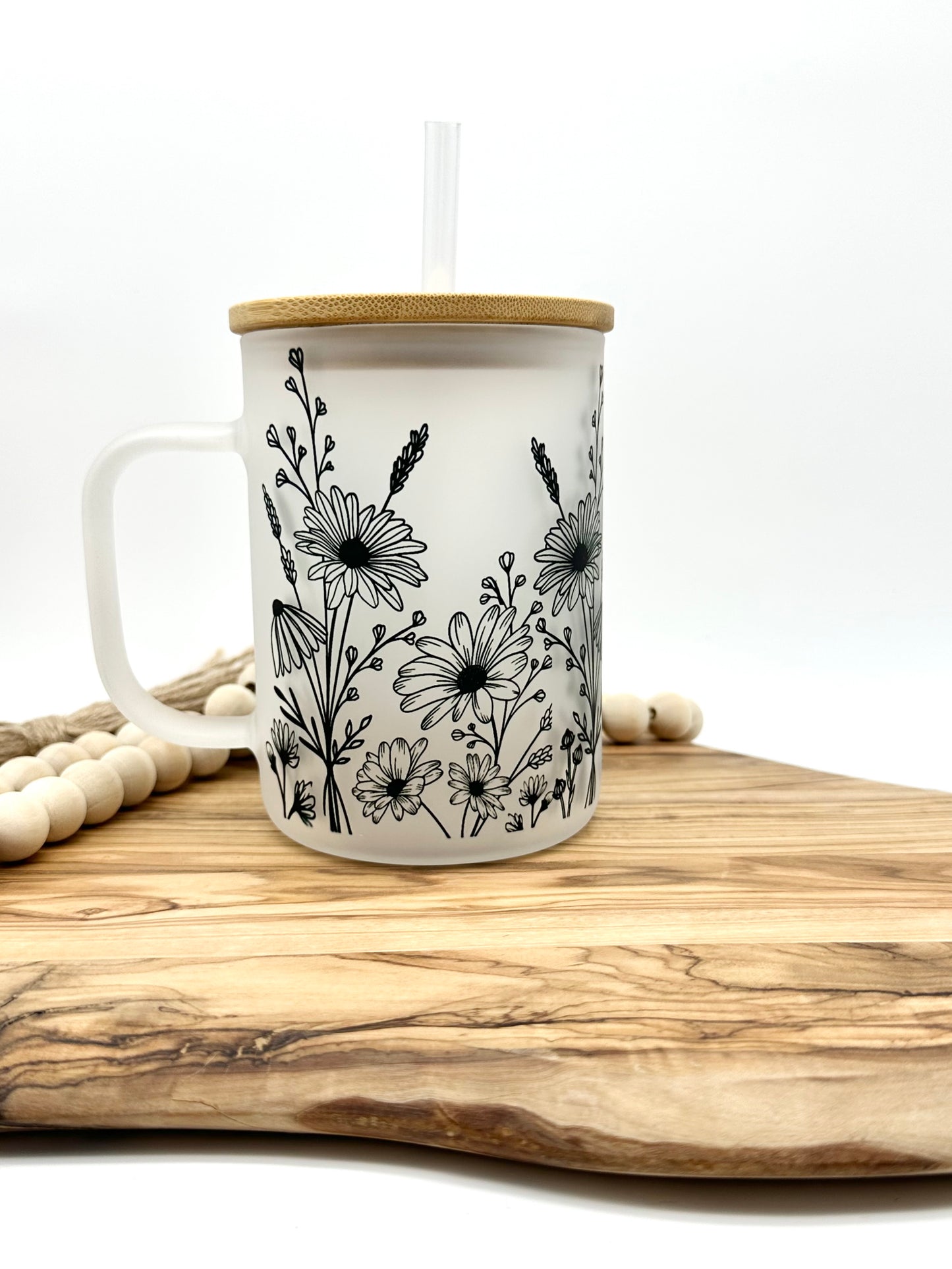 15oz Daisy Frosted Glass Mug