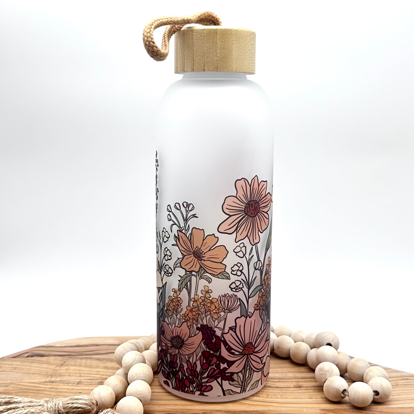 25oz Vintage Wildflower Glass Water Bottle