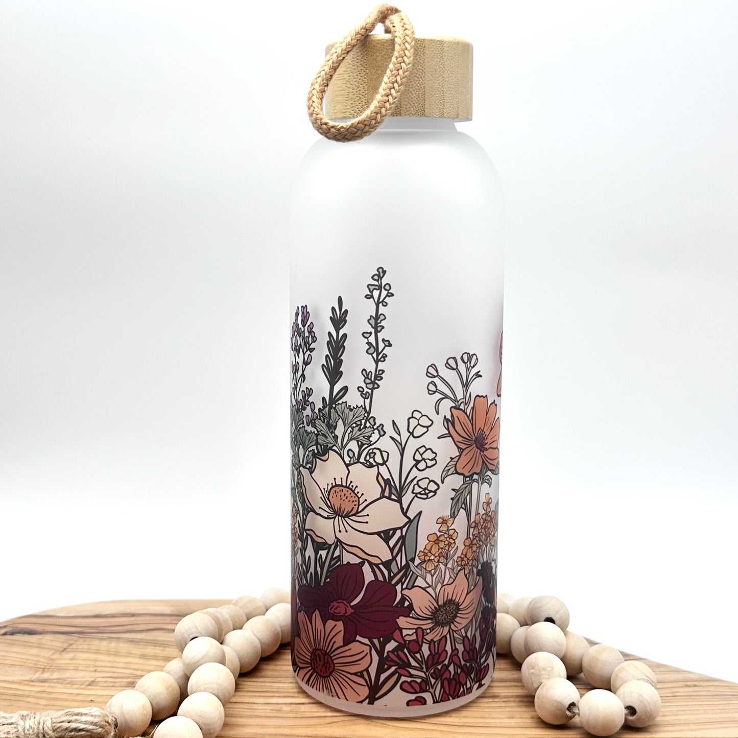25oz Vintage Wildflower Glass Water Bottle