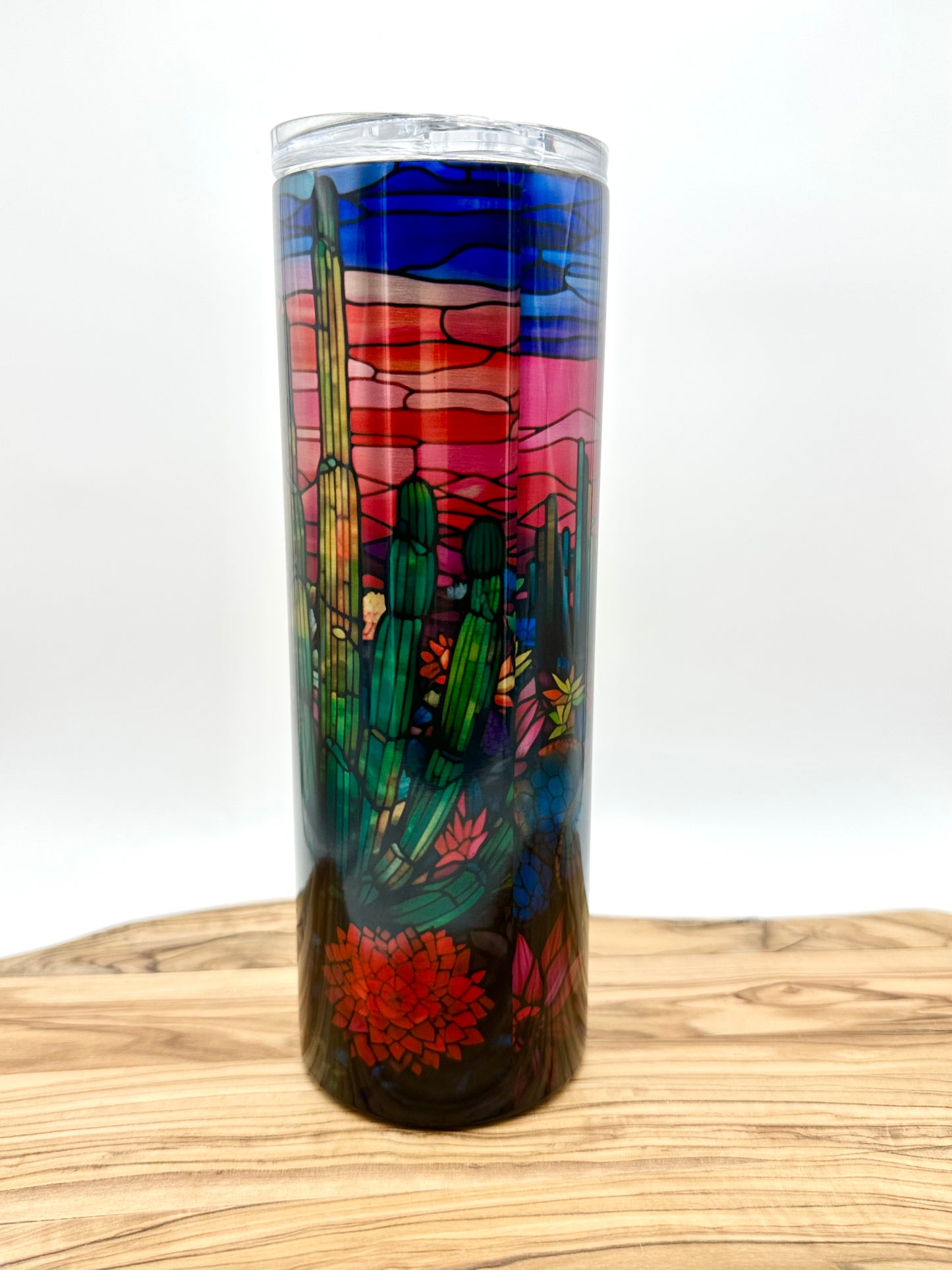 Stained Glass Desert Scene Stainless Steel Tumbler