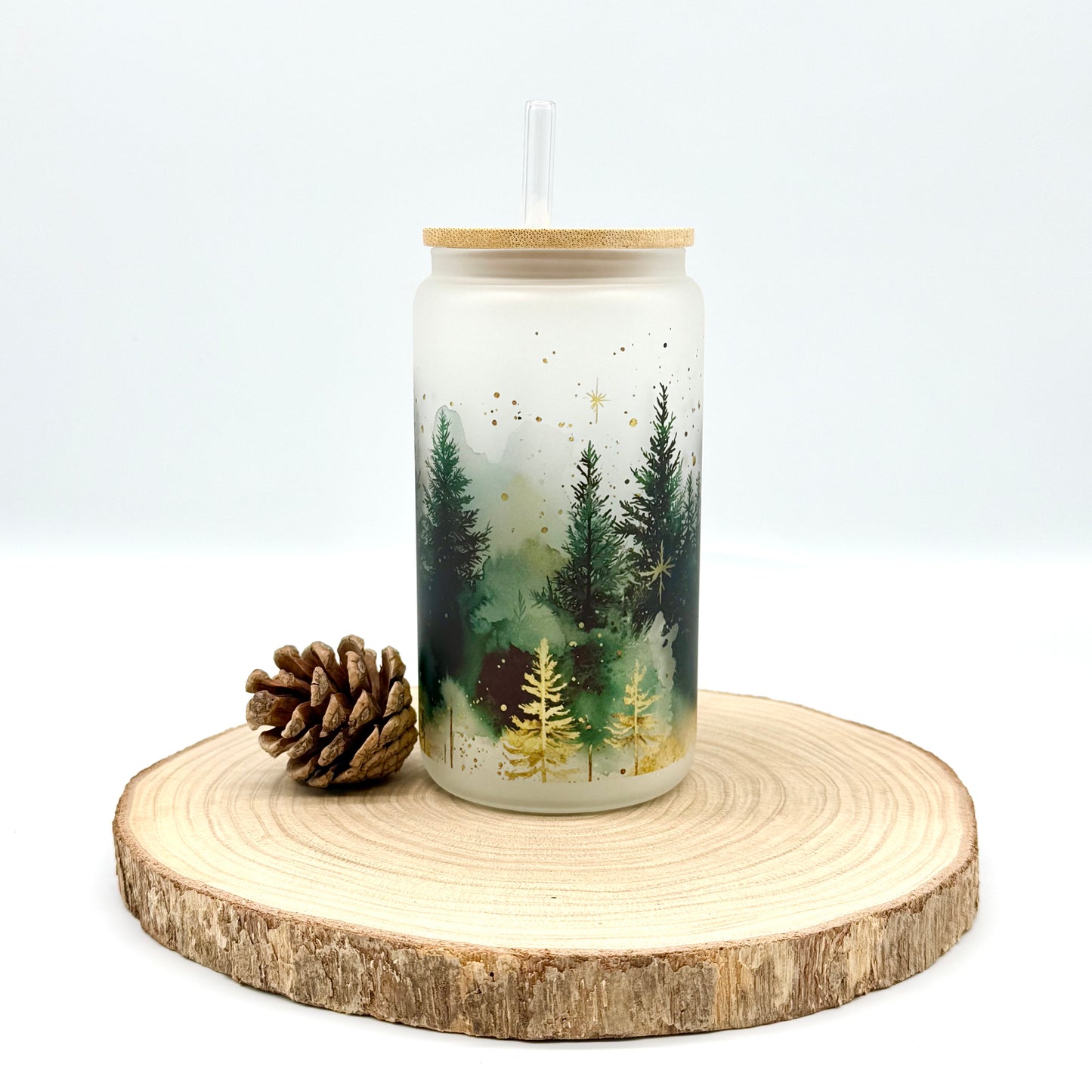 Christmas Glass Tumbler - 16oz Iced Coffee Cup