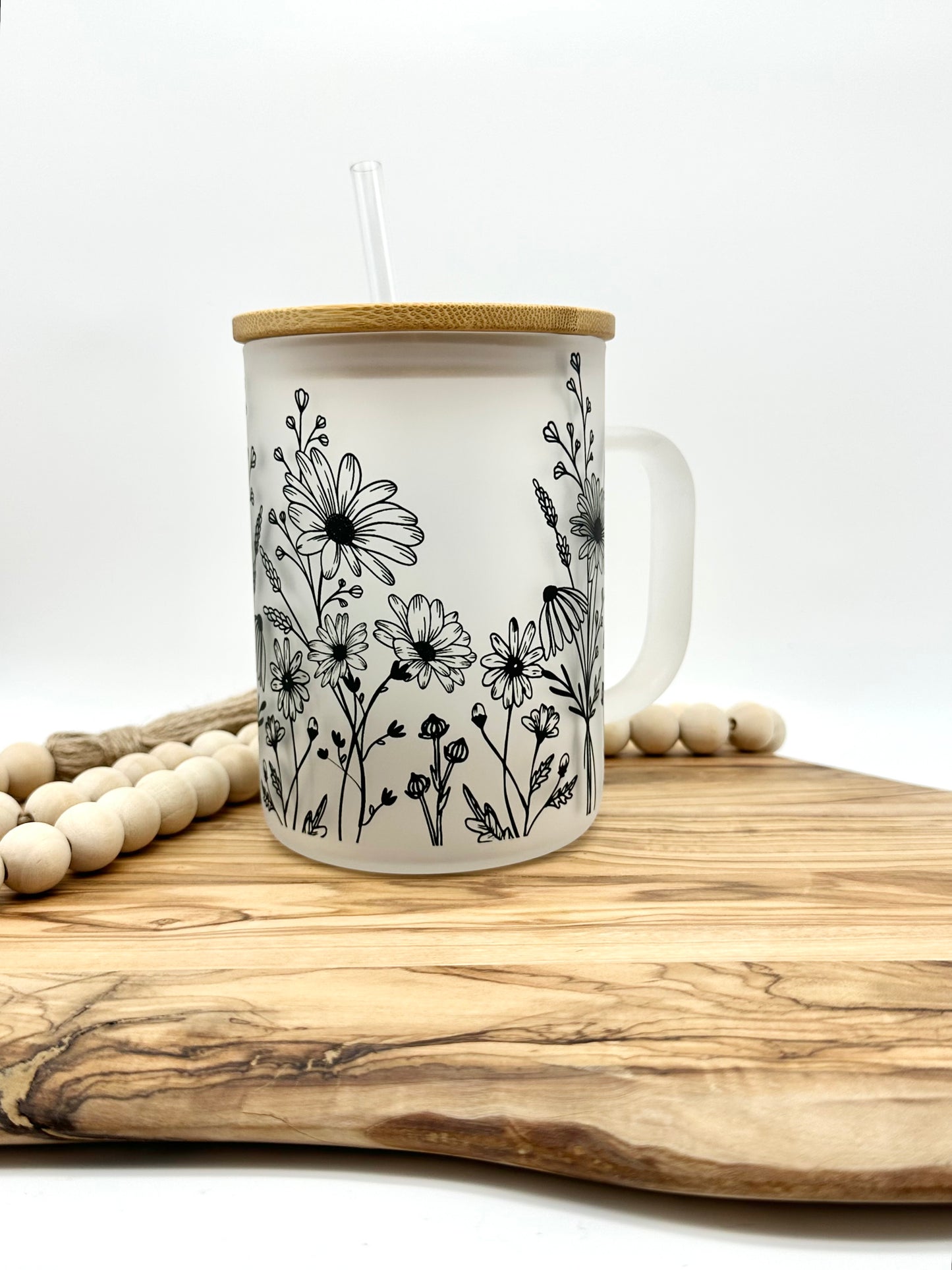 15oz Daisy Frosted Glass Mug