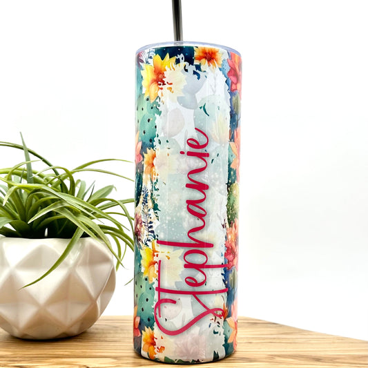 Personalized Floral Cactus Tumbler