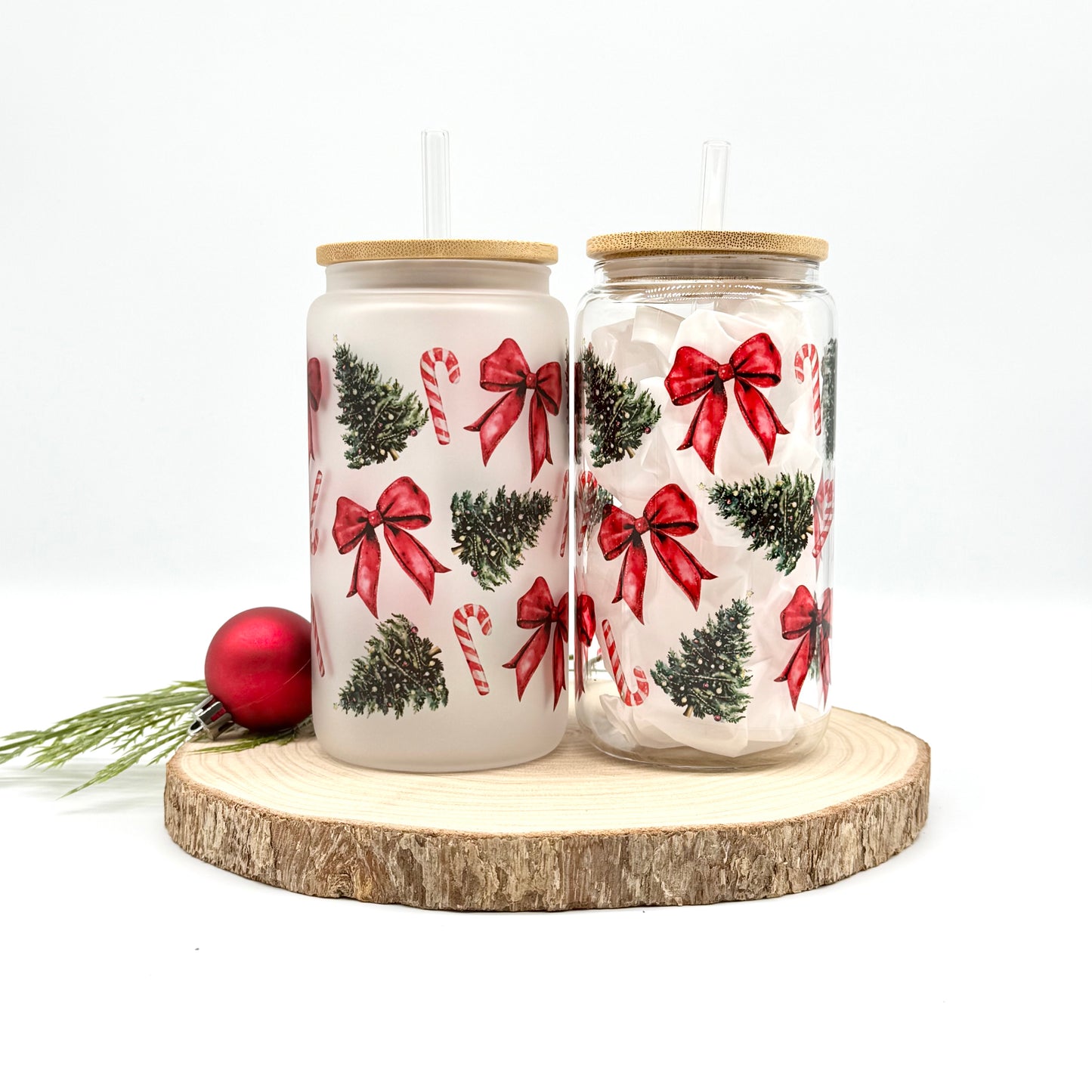 Christmas Glass Tumbler - 16oz Iced Coffee Cup