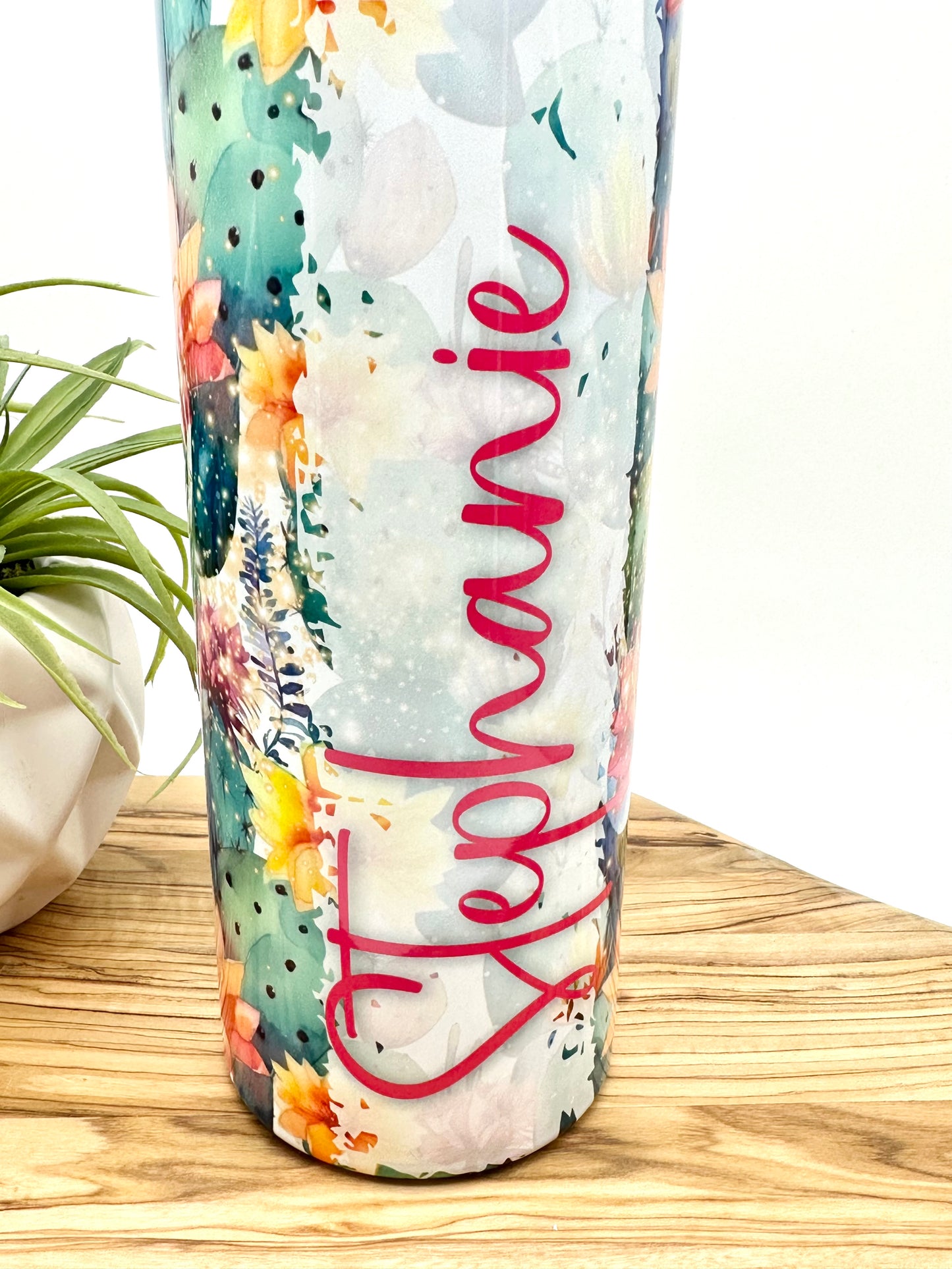 Personalized Floral Cactus Tumbler