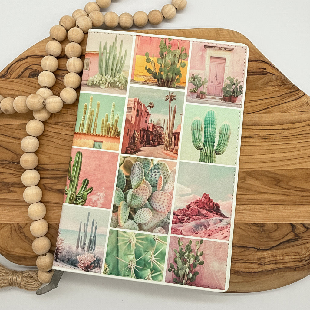 Pink and Teal Desert Collage Journal