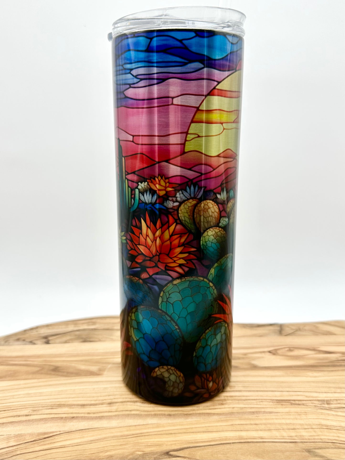 Stained Glass Desert Scene Stainless Steel Tumbler