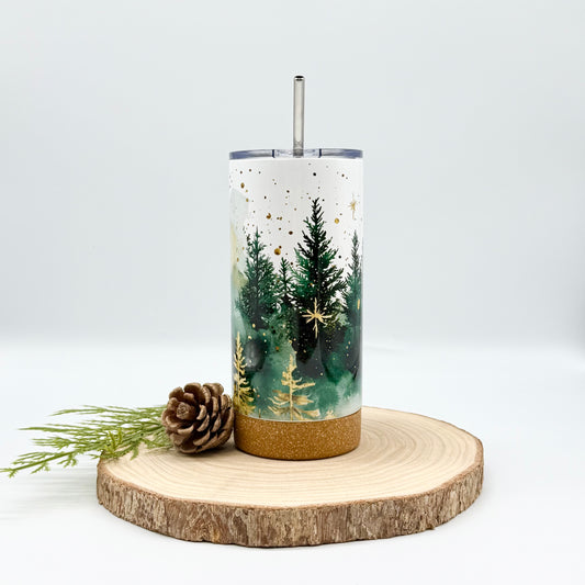 Christmas Forest Tumbler - 17oz Insulated Tumbler with Cork Bottom
